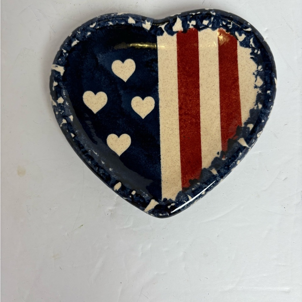 Heart-Shaped Ceramic Dish with Flag and Heart Patriotic Design